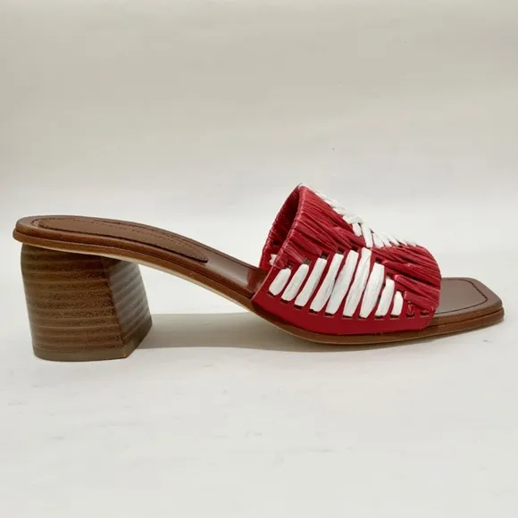 Sigerson Morrison Marnin Red White Brown Leather Heeled Slide Sandals Mules  8
