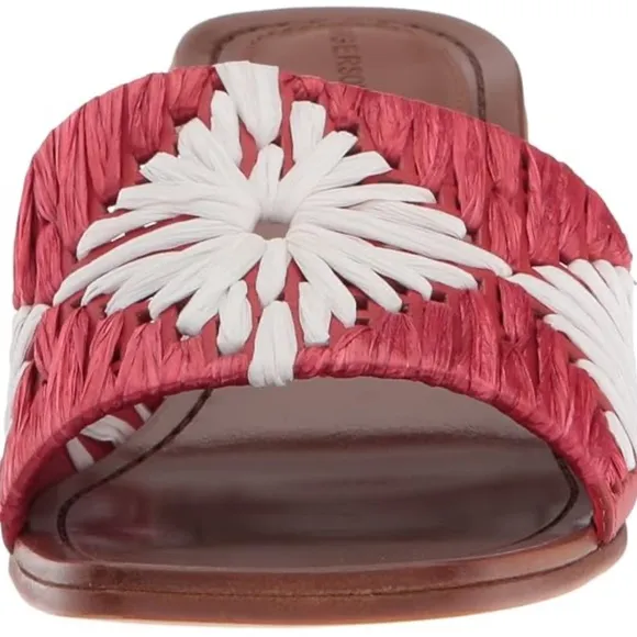 Sigerson Morrison Marnin Red White Brown Leather Heeled Slide Sandals Mules  8