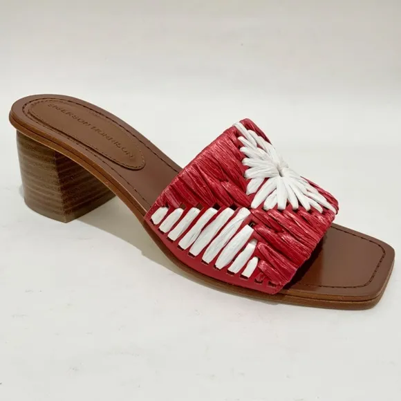 Sigerson Morrison Marnin Red White Brown Leather Heeled Slide Sandals Mules  8