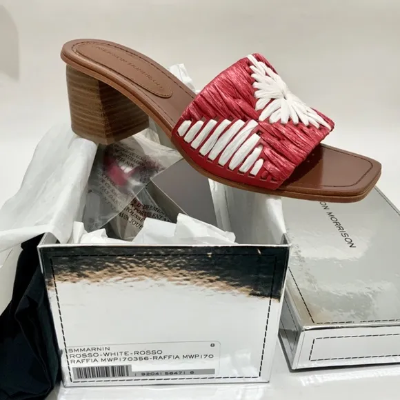 Sigerson Morrison Marnin Red White Brown Leather Heeled Slide Sandals Mules  8