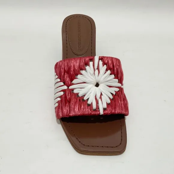 Sigerson Morrison Marnin Red White Brown Leather Heeled Slide Sandals Mules  8