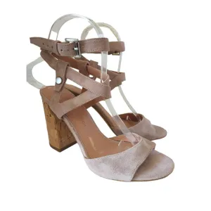 SIGERSON MORRISON Paulina Block Cork Heel Sandals Taupe Suede Ankle Strap Sz 6.5