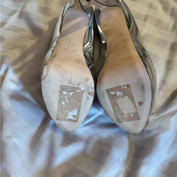 Silver High Heel Peep Toe Pumps