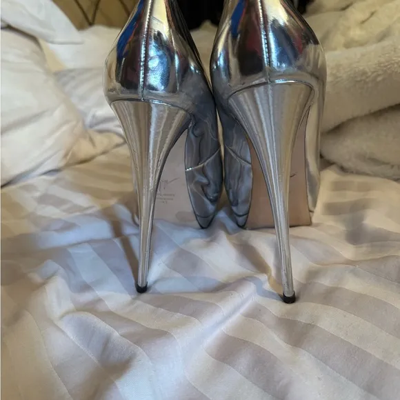 Silver High Heel Peep Toe Pumps