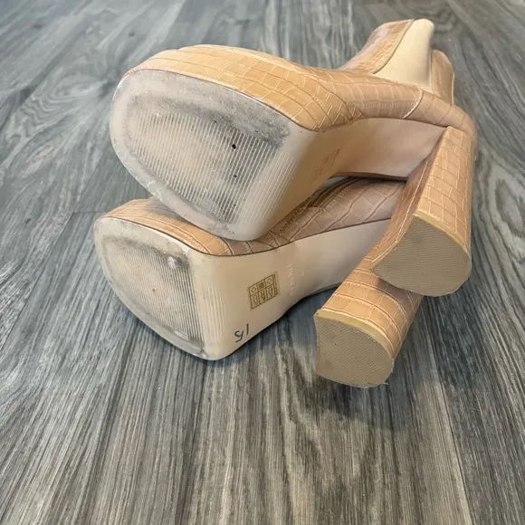 Simmi Martha Nude Patent Faux Croc Print Platform Block Heel Boots