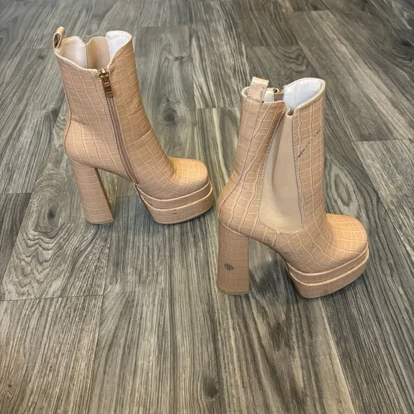 Simmi Martha Nude Patent Faux Croc Print Platform Block Heel Boots