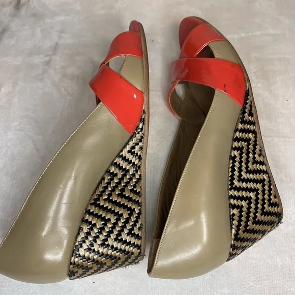 Size 37/6.5 Anyi Lu Daphne Wedge, Papaya Patents and Calf | Color: Brown