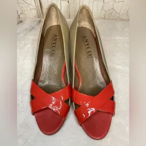 Size 37/6.5 Anyi Lu Daphne Wedge, Papaya Patents and Calf | Color: Brown