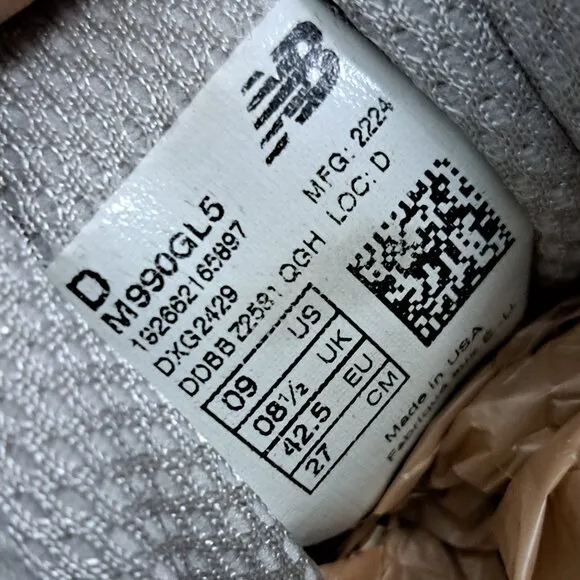 Size 9 New Balance 990v5 Made In USA Grey M990GL5 Shoes Sneakers Men's