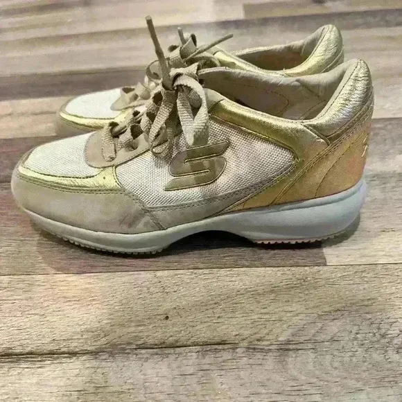 Skechers Gold &amp; Tan Wedge Fit Shoes Sz. 7.5