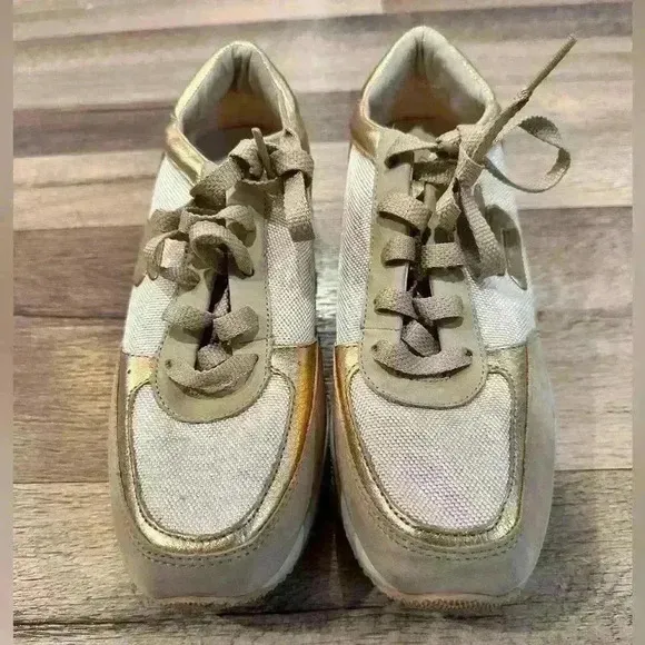 Skechers Gold &amp; Tan Wedge Fit Shoes Sz. 7.5