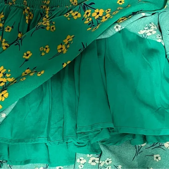 Skies Are Blue Flirty green Floral ruffled straps Smocked bodice fun Mini Dress