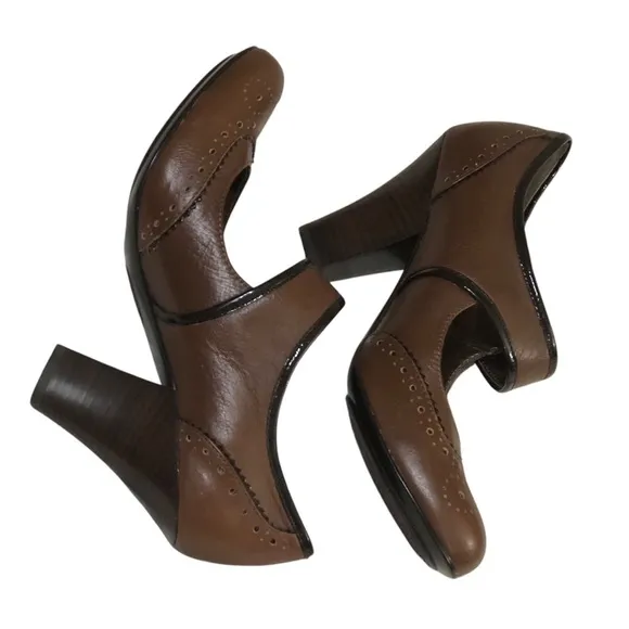 Sofft Fiona Leather Mary Jane Pump Winged Tooth Padded Insoles Tabacco Heels 8.5