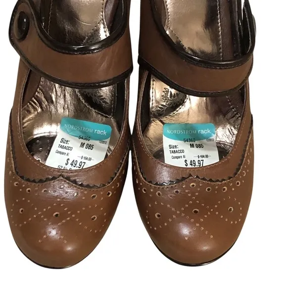 Sofft Fiona Leather Mary Jane Pump Winged Tooth Padded Insoles Tabacco Heels 8.5