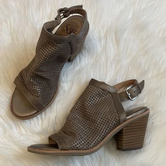Sofft Milly Metallic Perforated Leather Heeled Sandals Sz 6