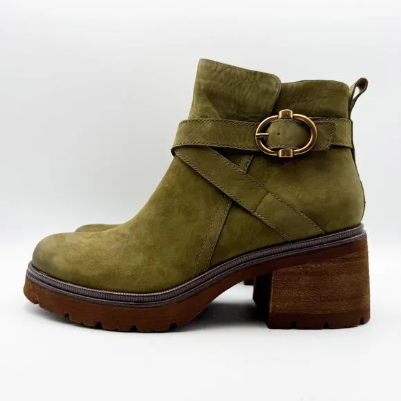 Sofft Womens Jenine Boots Size US 11 EU 43 Green Leather Block Heel Ankle NIB