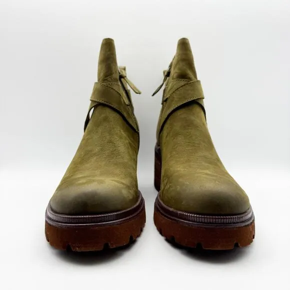 Sofft Womens Jenine Boots Size US 11 EU 43 Green Leather Block Heel Ankle NIB
