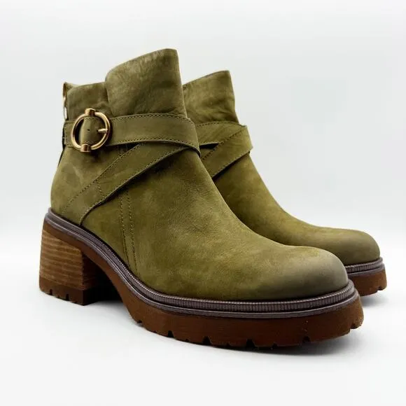 Sofft Womens Jenine Boots Size US 11 EU 43 Green Leather Block Heel Ankle NIB