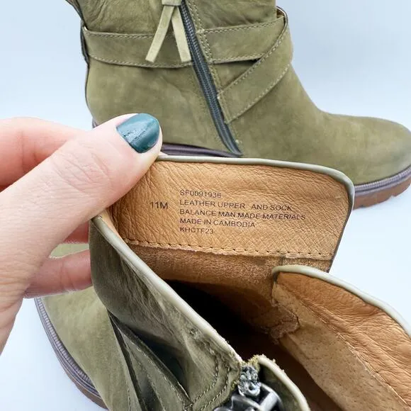 Sofft Womens Jenine Boots Size US 11 EU 43 Green Leather Block Heel Ankle NIB