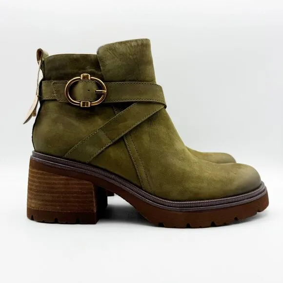 Sofft Womens Jenine Boots Size US 11 EU 43 Green Leather Block Heel Ankle NIB