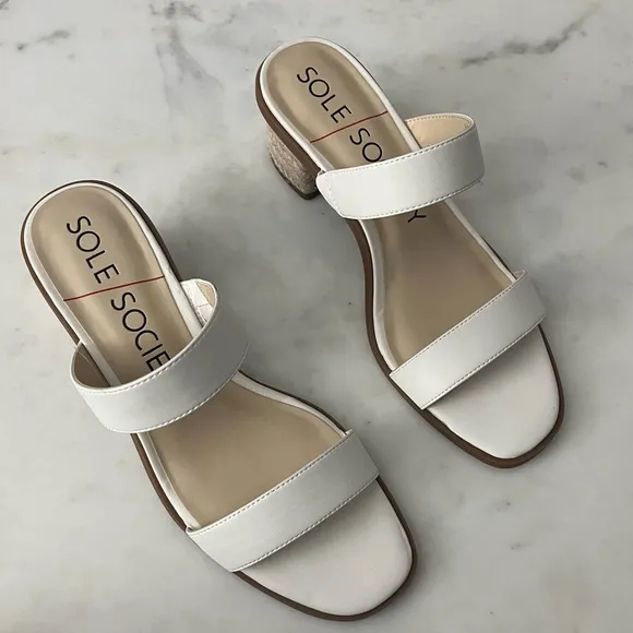 Sole Society “Lunespa” strappy 2.25” espadrille detail block heel sandals