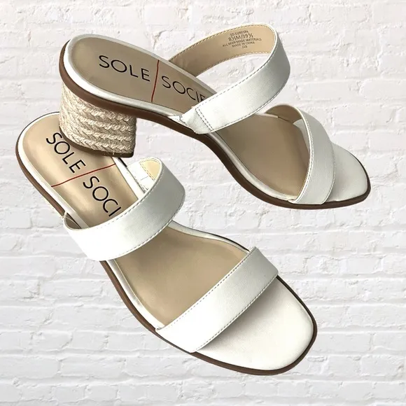 Sole Society “Lunespa” strappy 2.25” espadrille detail block heel sandals