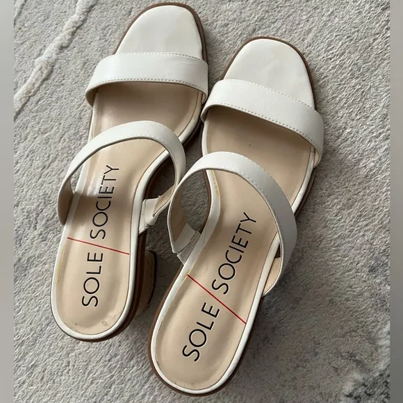 Sole Society “Lunespa” strappy 2.25” espadrille detail block heel sandals