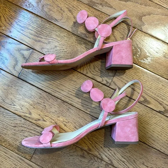 Sole Society Shea Pink Suede Circle Strap Block Heel Sandals