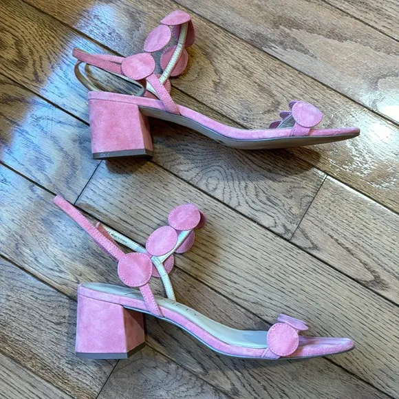 Sole Society Shea Pink Suede Circle Strap Block Heel Sandals
