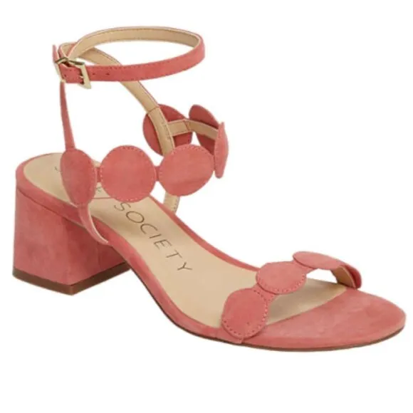 Sole Society Shea Pink Suede Circle Strap Block Heel Sandals