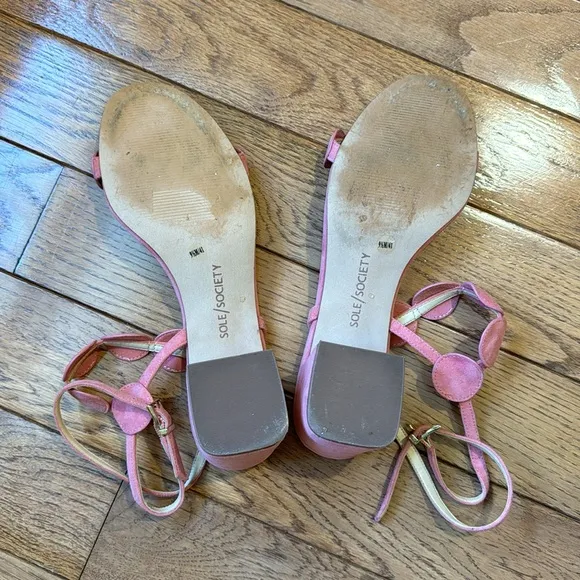 Sole Society Shea Pink Suede Circle Strap Block Heel Sandals
