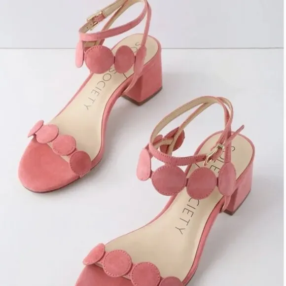 Sole Society Shea Pink Suede Circle Strap Block Heel Sandals