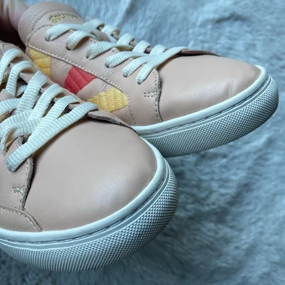 Soludos embroidered sneaker tennis shoe rainbow sun chill out tan blush 8.5