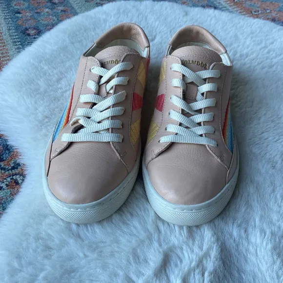 Soludos embroidered sneaker tennis shoe rainbow sun chill out tan blush 8.5