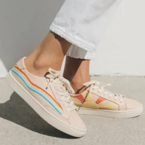Soludos embroidered sneaker tennis shoe rainbow sun chill out tan blush 8.5