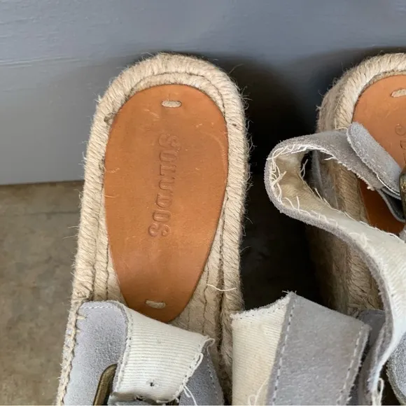 Soludos Gray Leather Espadrille Wedge Sandals Size 8