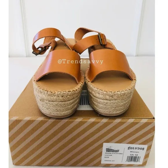 Soludos Leather Platform Sandal Strappy Ankle Buckle Heel Shoes Size 10 NWT