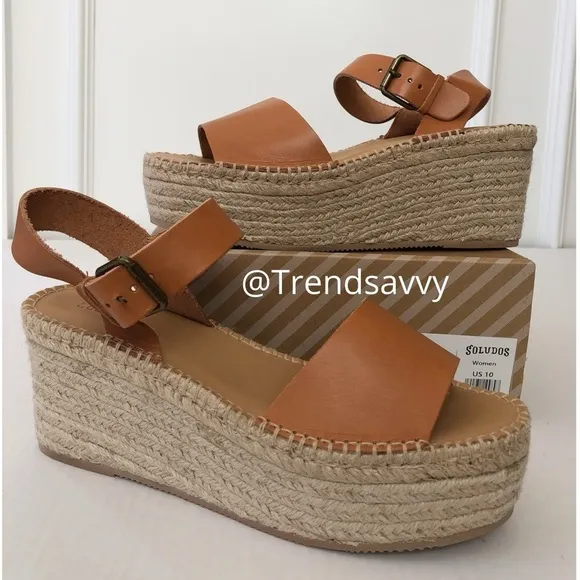 Soludos Leather Platform Sandal Strappy Ankle Buckle Heel Shoes Size 10 NWT