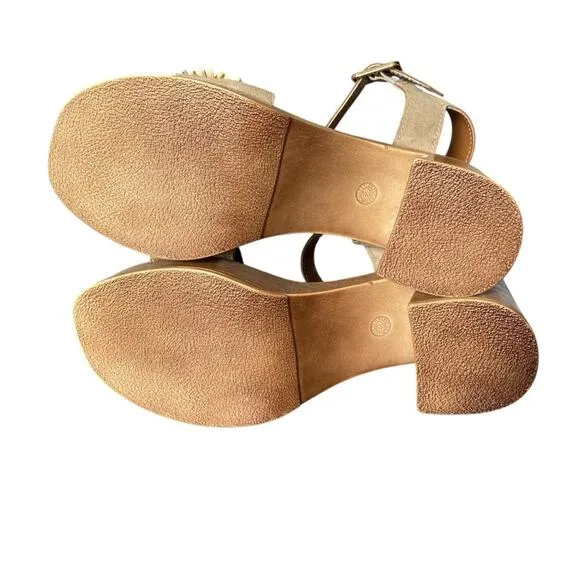 Sophia Milano Made Italy Tan Suede Block Heel Sandals size 8 NWTs