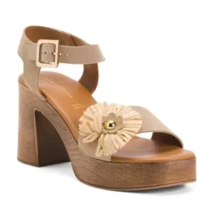 Sophia Milano Made Italy Tan Suede Block Heel Sandals size 8 NWTs