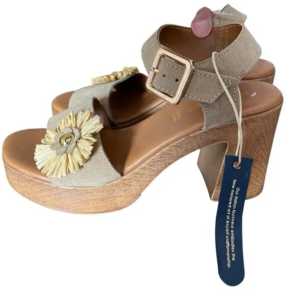 Sophia Milano Made Italy Tan Suede Block Heel Sandals size 8 NWTs
