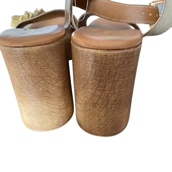 Sophia Milano Made Italy Tan Suede Block Heel Sandals size 8 NWTs
