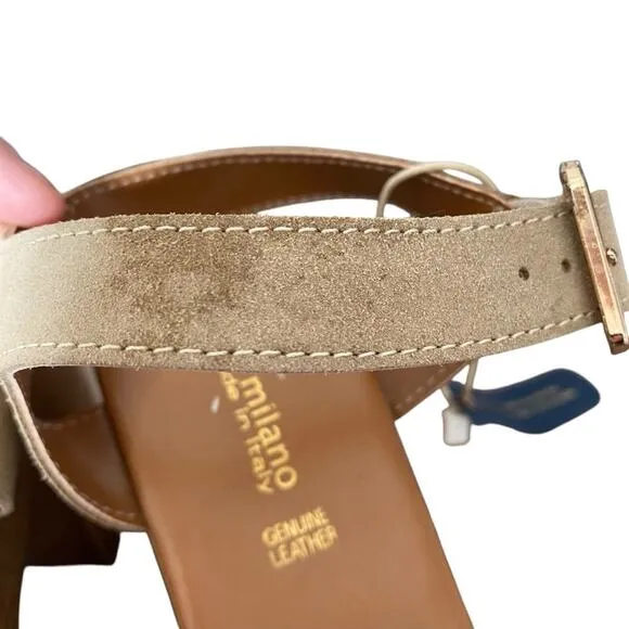 Sophia Milano Made Italy Tan Suede Block Heel Sandals size 8 NWTs