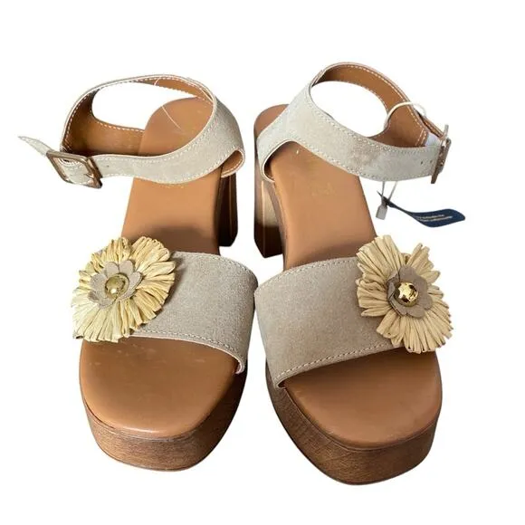 Sophia Milano Made Italy Tan Suede Block Heel Sandals size 8 NWTs