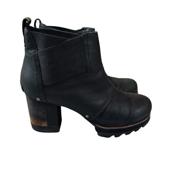 Sorel Addington Chelsea Block Heels Ankle Boots In Black Women’s Size 9