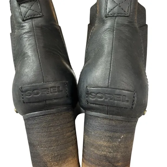 Sorel Addington Chelsea Block Heels Ankle Boots In Black Women’s Size 9