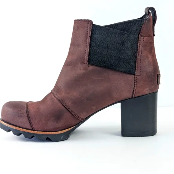 Sorel Addington Chelsea Suede Block Heel Redwood Brown/Burgandy Size 8.5