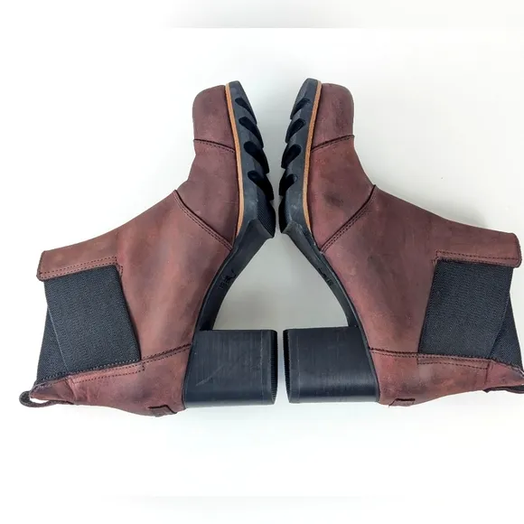 Sorel Addington Chelsea Suede Block Heel Redwood Brown/Burgandy Size 8.5