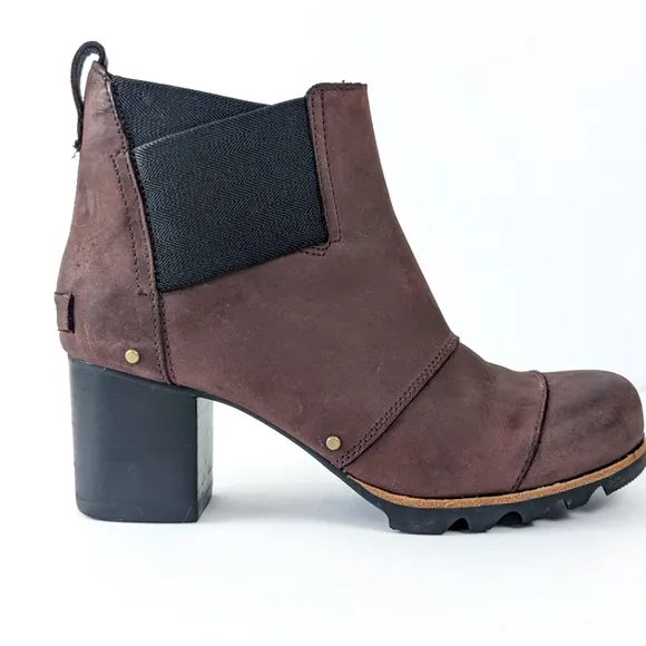 Sorel Addington Chelsea Suede Block Heel Redwood Brown/Burgandy Size 8.5