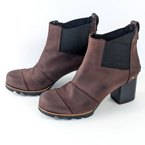 Sorel Addington Chelsea Suede Block Heel Redwood Brown/Burgandy Size 8.5
